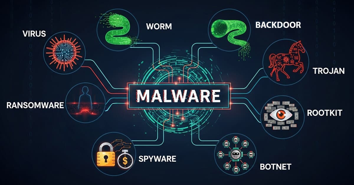 A visual representation of different malware types